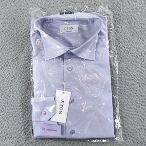 Eton Dress Shirt Mens XL 43 / 17 Purple Semi Solid Dobby Cotton Contemporary